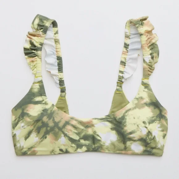 🐸AERIE BRAND NEW PRINTED RUFFLE SCOOP BIKINI TOP SIZE S - Picture 4 of 9